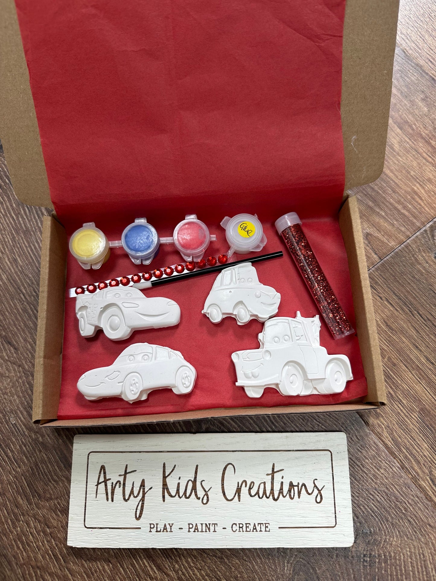 Paint your own cars set gifting birthday party plaster of paris party bag, party favour, rainy day craft, stocking filler, painting kit